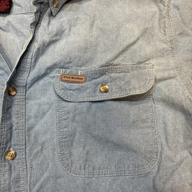 Vintage FIVE BROTHERS blue cotton Flannel made USA long sleeve shirt Size MT gallery