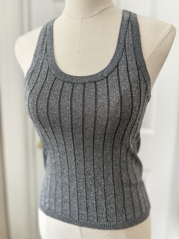 NWOT Zara Metallic Gray Ribbed Sleeveless Scoop Neck Tank Top. Silver Grey. XS gallery