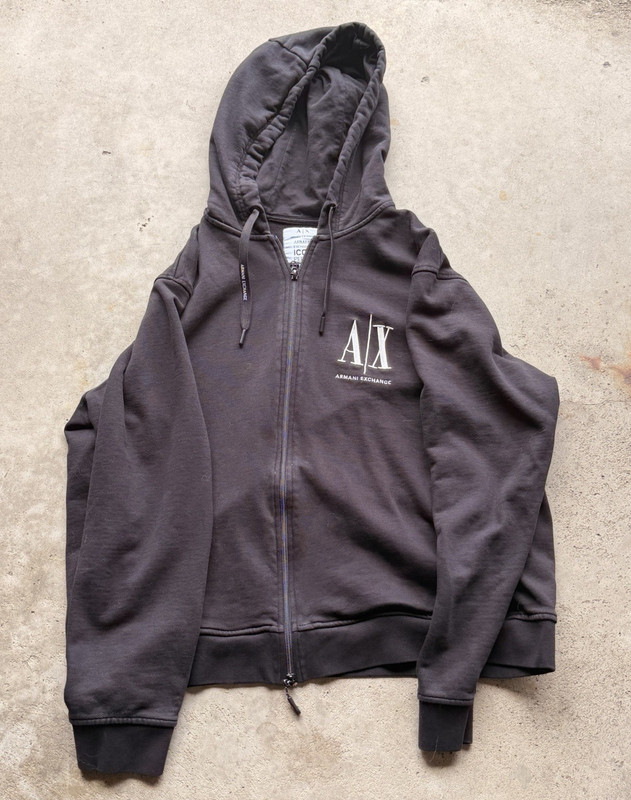 Armani Exchange Men’s Black Full Zip Fleece Hoodie Logo Pockets XL