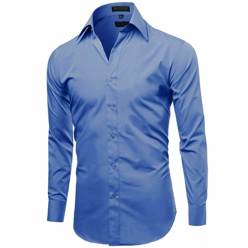 Omega Italy Men’s Slim Fit Classic Button Up Long Sleeve Solid Color Dress Shirt