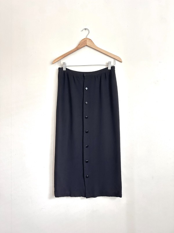 VALENTINO BOUTIQUE Vintage 80's Black Italian Button-Up Midi Skirt gallery