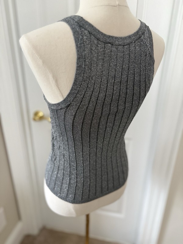 NWOT Zara Metallic Gray Ribbed Sleeveless Scoop Neck Tank Top. Silver Grey. XS gallery