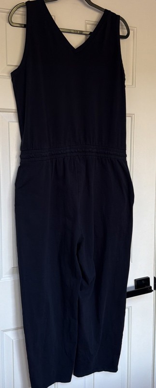 Calvin Klein Sleeveless V-neck Jumpsuit Tie Waist Jersey Material L Logo bling gallery