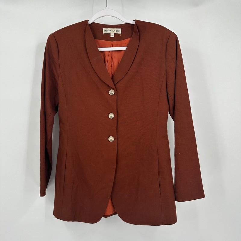 Vintage Womens Old Money Minimalist Blazer Sz 4 Rust Brown Tailored Classic Chic