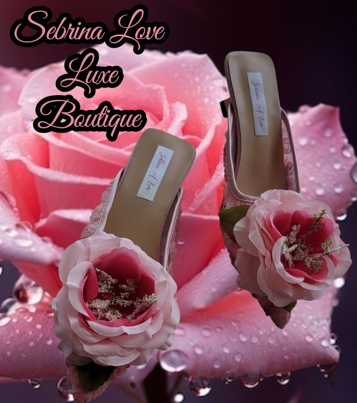 "ELEANA ROSE" Pink Rose Tulle Kitten Heel Mules (Size 9.5) Production 2 Weeks gallery