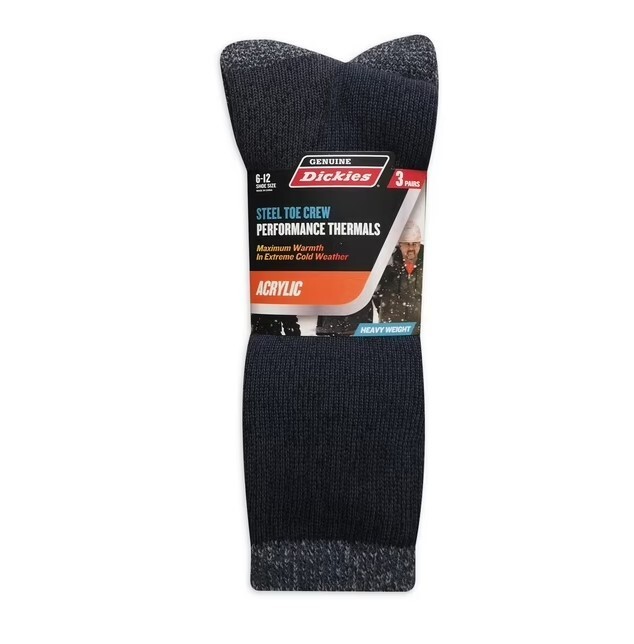 NEW Dickies 3pr Steel Toe Acrylic Blend Heavy Thermal Crew Socks 6-12 Navy 400