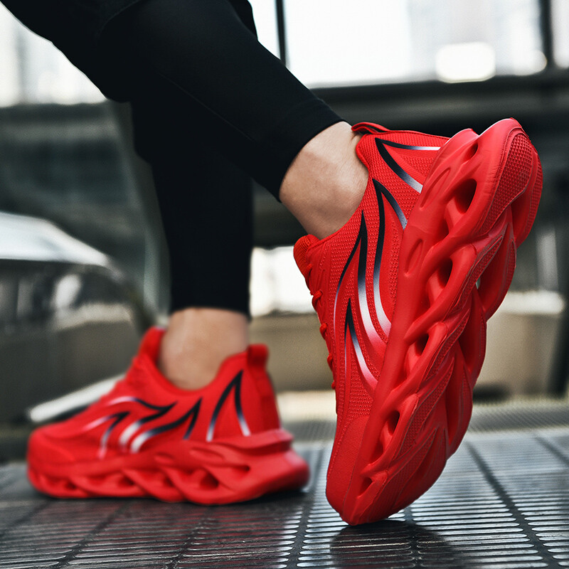 Men's Flame Printed Sneakers Flying Weave Sports Shoes Lace-up Breathable Shoes gallery