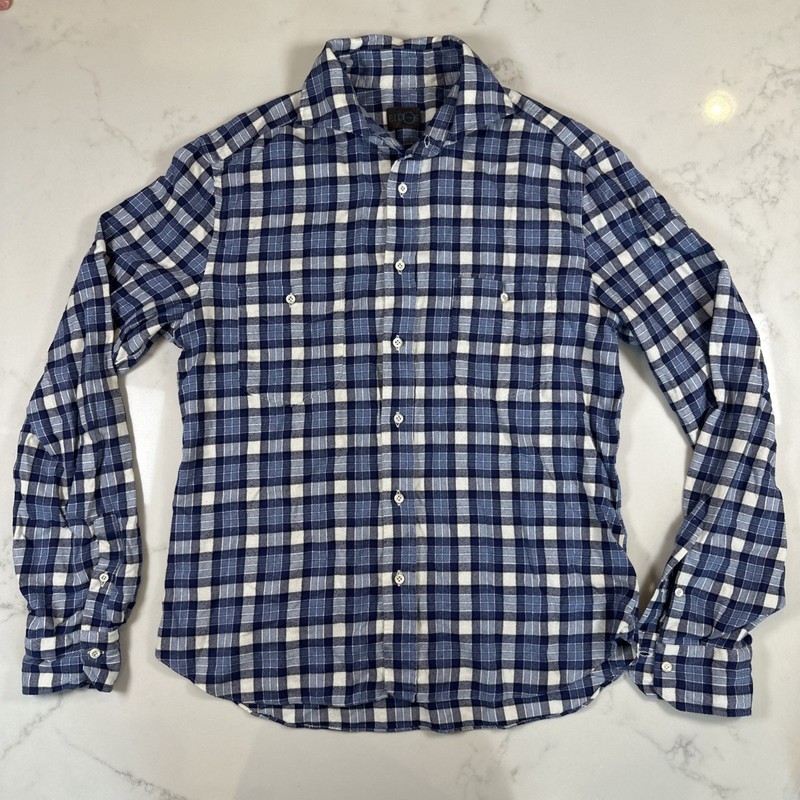Eidos Napoli Blue Plaid Button Down Shirt Men’s 15 3/4 40 100% Cotton Italy