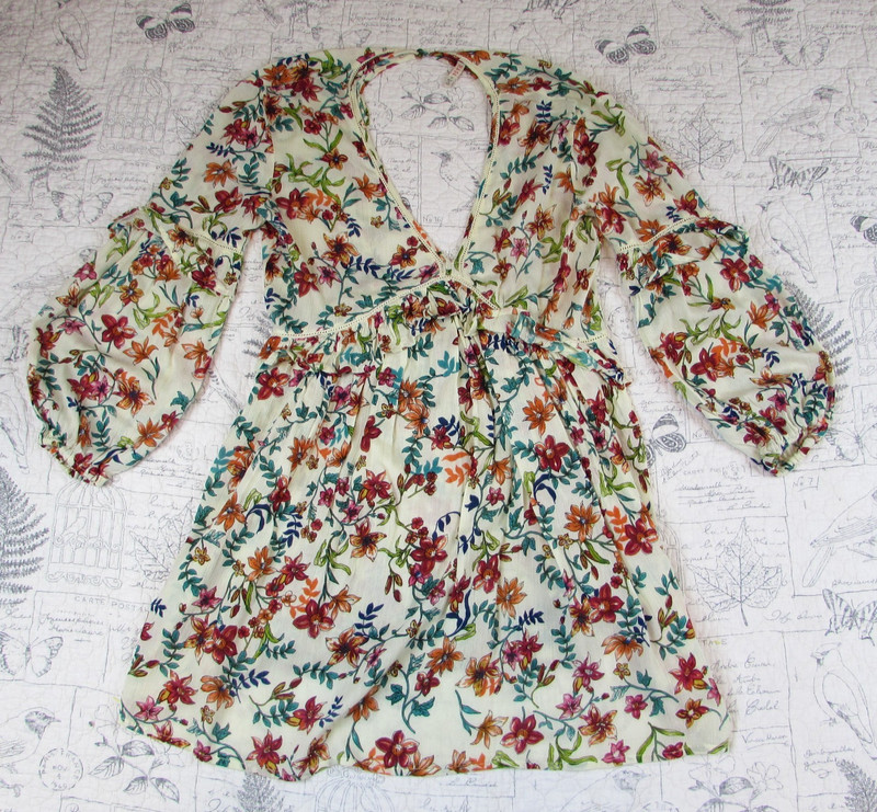 ANTHROPOLOGIE Raga Botanic Enchantment Open Back festival boho Mini Dress S