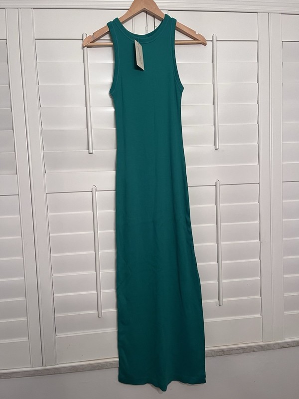 Universal Thread Maxi Sundress Solid Long Form Fitting RIBBED KELLY GREEN S