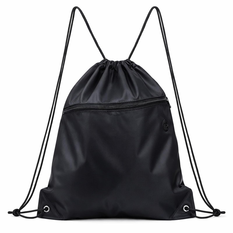 Drawstring Gym Bag Backpack, Black Draw String Back Bag for Men Women, Lightw...