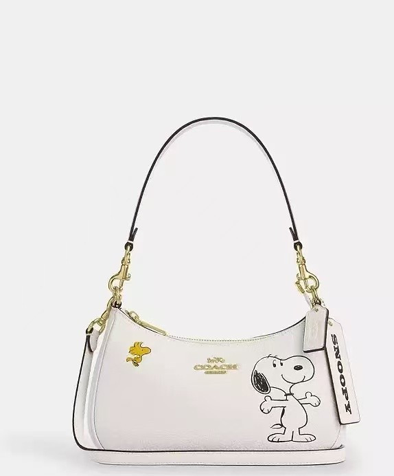 COACH CBJ76 Teri Shoulder Bag Refined Pebble Leather Snoopy Chalk Outlet New