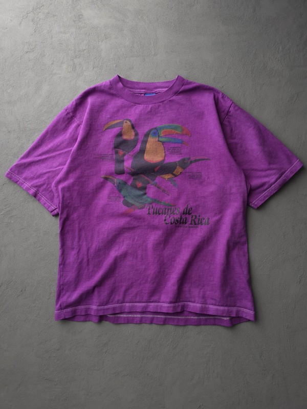 Vintage 90s Toucans Of Costa Rica Purple Dyed Cotton T-shirt XL Nature