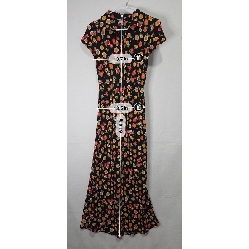Joule Vintage Floral Maxi Dress Black Sunflower Rose Short Sleeve Small USA Made gallery