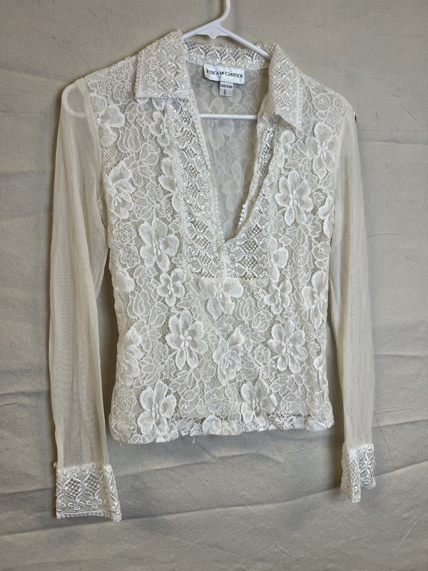 Jessica McClintock Bridal Ivory Vintage 80s Lace Pearl Top Victorian