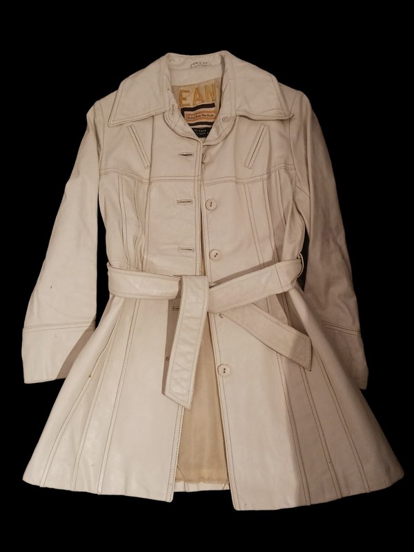 Vintage Suburban Heritage Knee Length Leather Jacket Womens Small Belted Read
