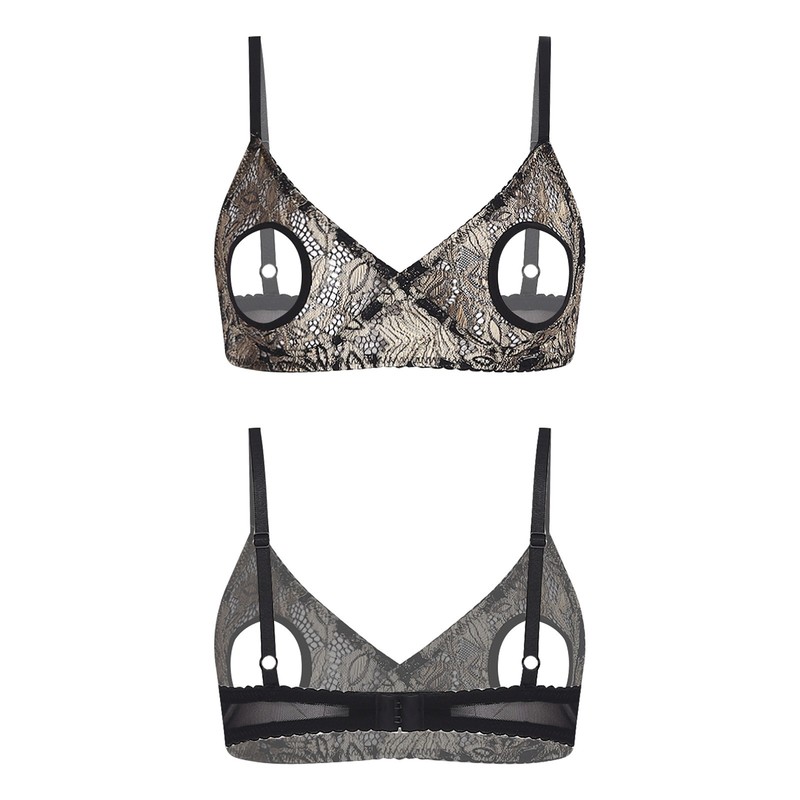 US YiZYiF Women’s Sexy Sheer Mesh Hollow Out Open Nipples Wireless Unlined Bra