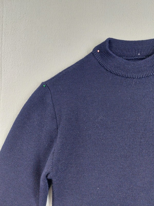 Woolmark Women Sweater M Navy Blue 100% Wool Long Sleeve Button Shoulder Jumper gallery