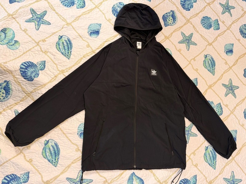 adidas Originals Men’s Hooded Windbreaker Jacket Full Zip Pockets Black XL