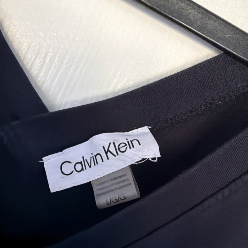 Calvin Klein Sleeveless V-neck Jumpsuit Tie Waist Jersey Material L Logo bling gallery