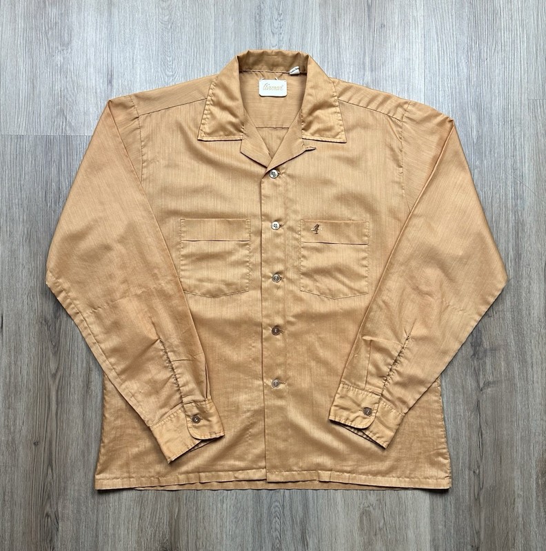 60s VINTAGE Airman Orange Loop Collar Pocket Shirt Size Medium Rockabilly Pocket
