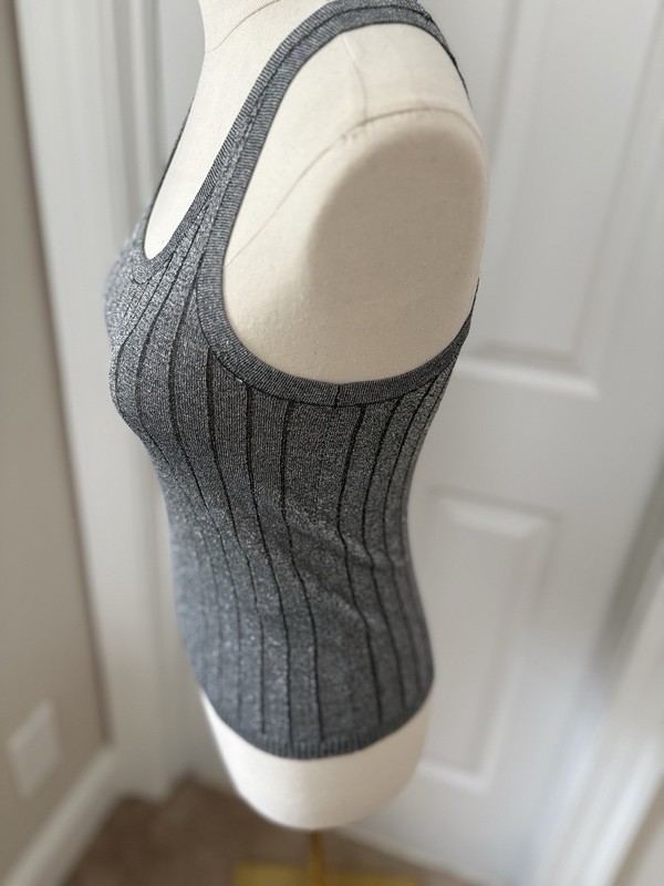 NWOT Zara Metallic Gray Ribbed Sleeveless Scoop Neck Tank Top. Silver Grey. XS gallery
