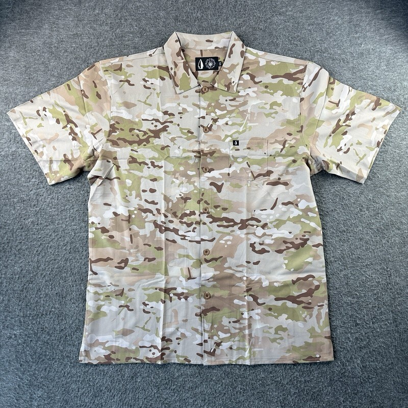 TACHUNTFISH AOR1 Mojito Camouflage Camo Button Short Sleeve Shirt Men’s XXL 2XL