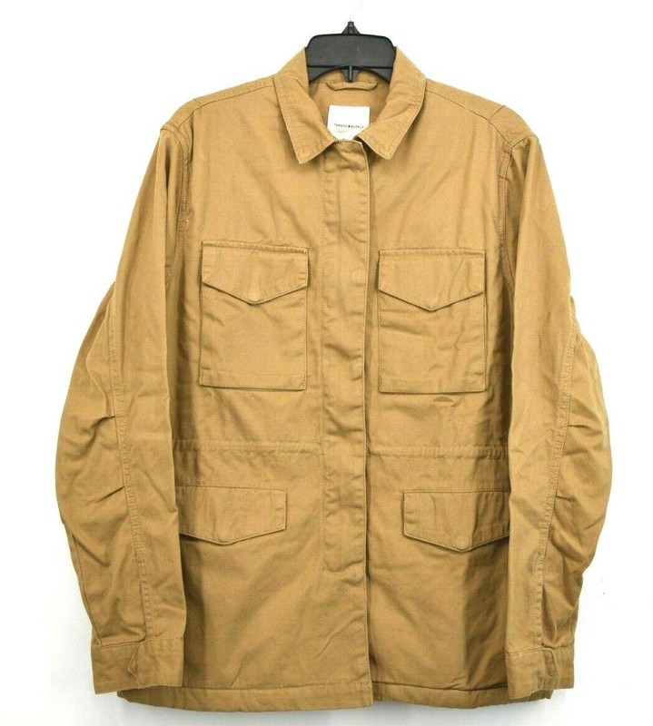 Thread & Supply Womens Utility Jacket Front Zip Drawstring Snap Tab Cotton L $60