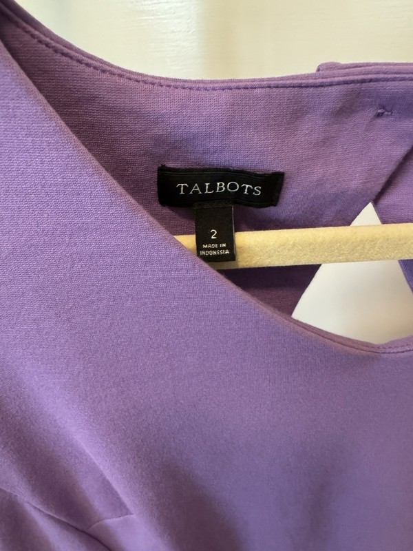 Talbots Solid Lavender Shift Dress V-Neck Back Keyhole Detail, Size 2R gallery