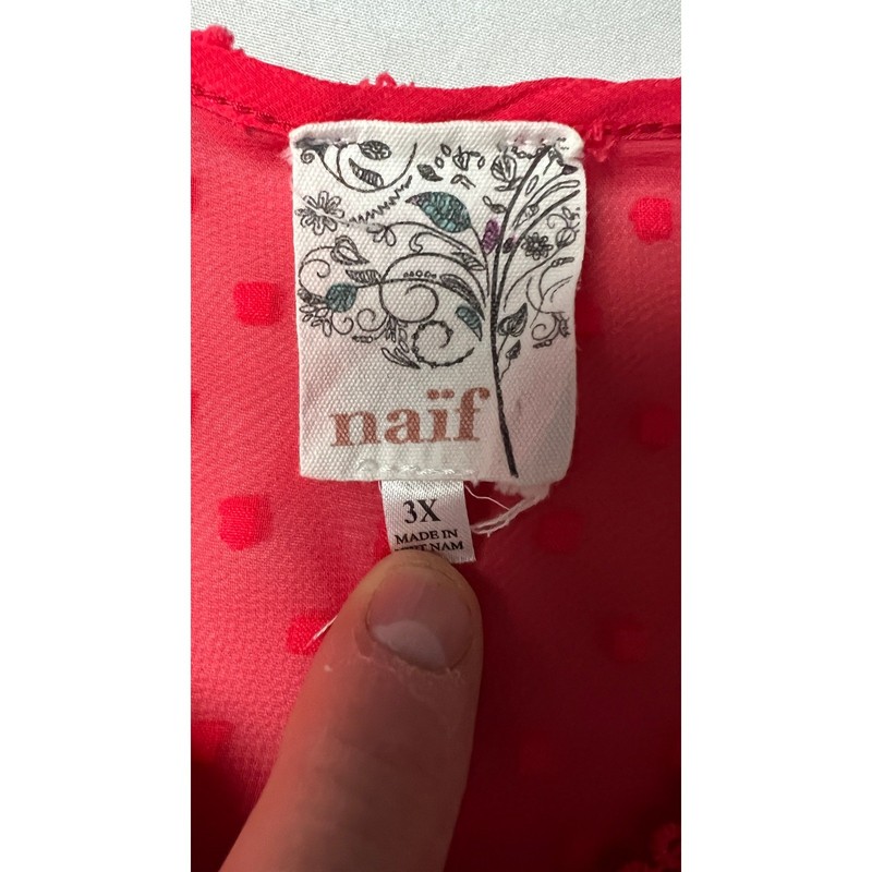 Naif Womens 3X Red Swiss Dot Boxy Crochet Lace V-Neck Flutter Sleeve Blouse gallery