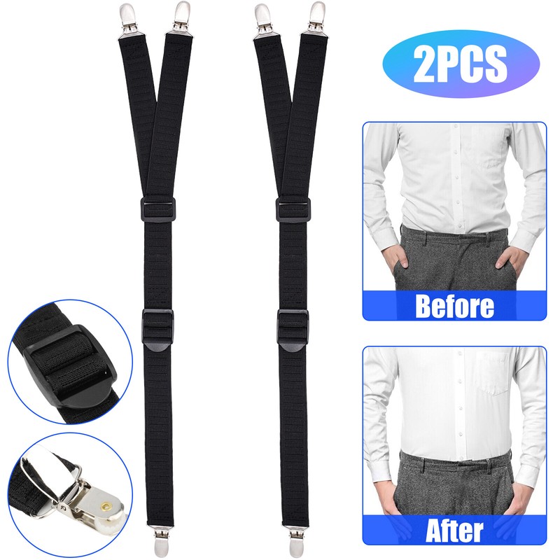 2 Pcs Shirt Stays Y-Style Adjustable Elastic Garters Holders Non-Slip Suspender