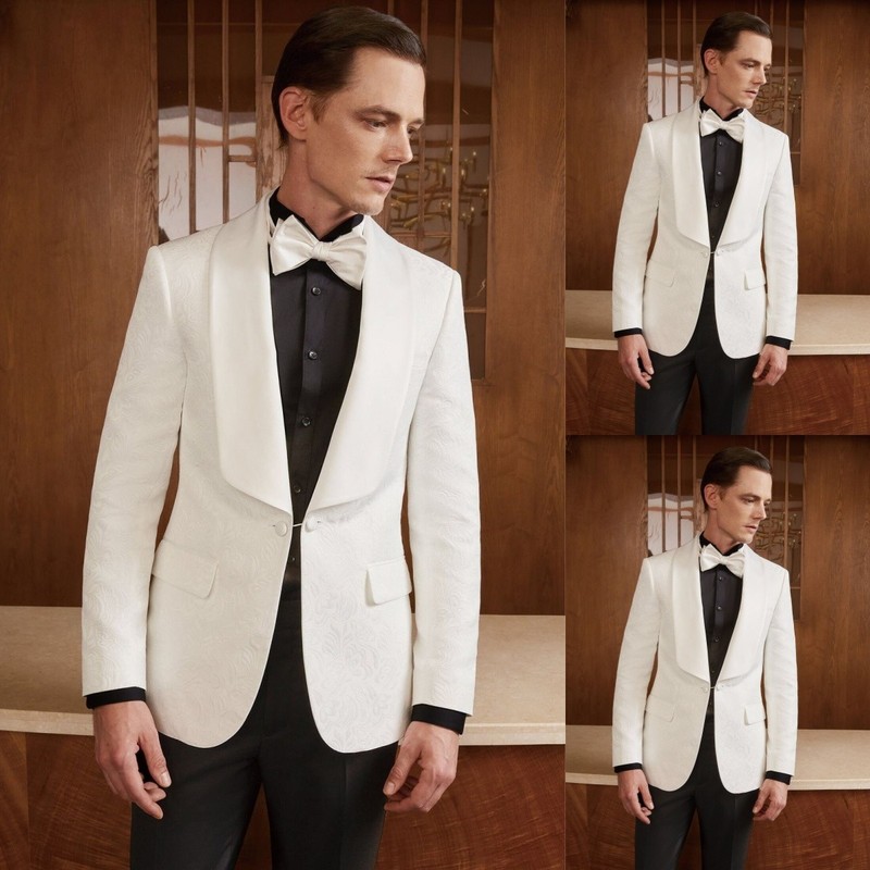 White Jacquard Business Men's Tuxedos Slim Fit Evening Dinner Blazer Jacket Coat gallery