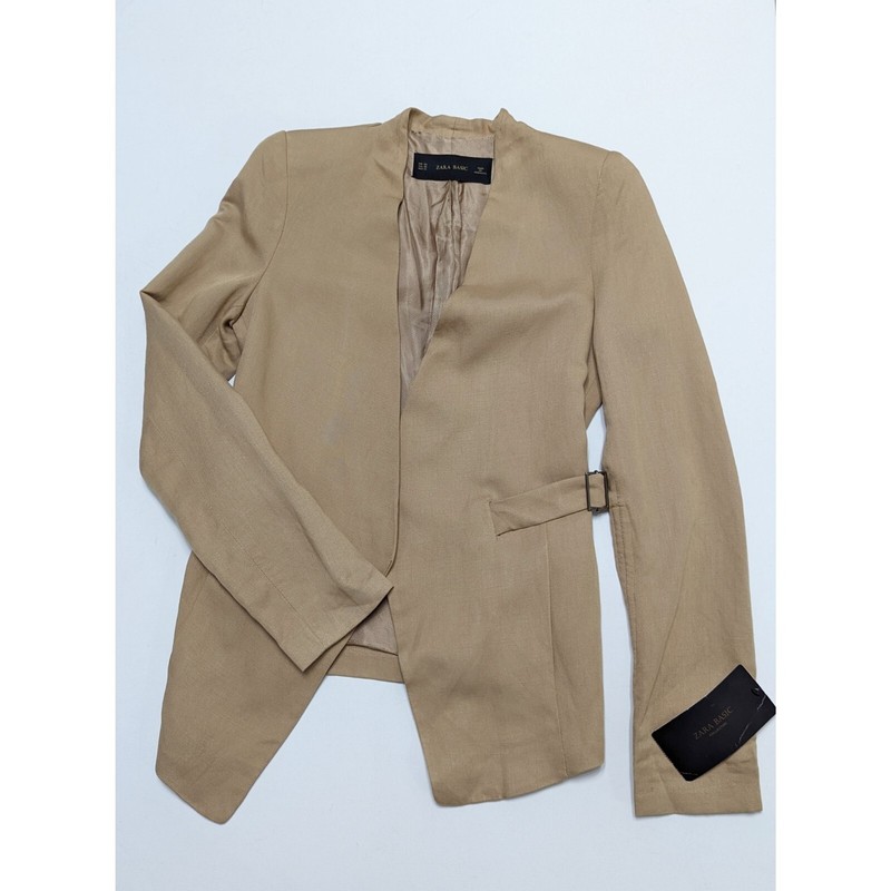 ZARA Linen Blend Structured Blazer with Shoulder Pads Business Casual Size XS
