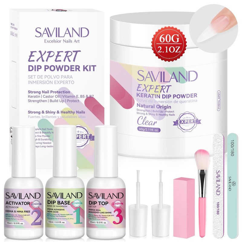 SAVILAND Clear Dip Powder Nail Kit Starter 60g 2.1oz for Natural Nails
