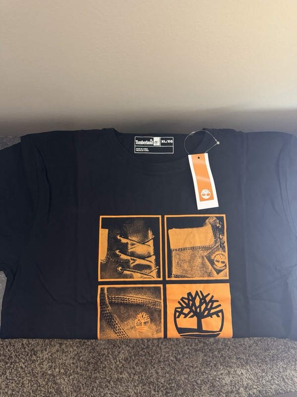 Timberland The Original #10061 Graphic Tee Shirt XL Black Orange Boot Logo NWT