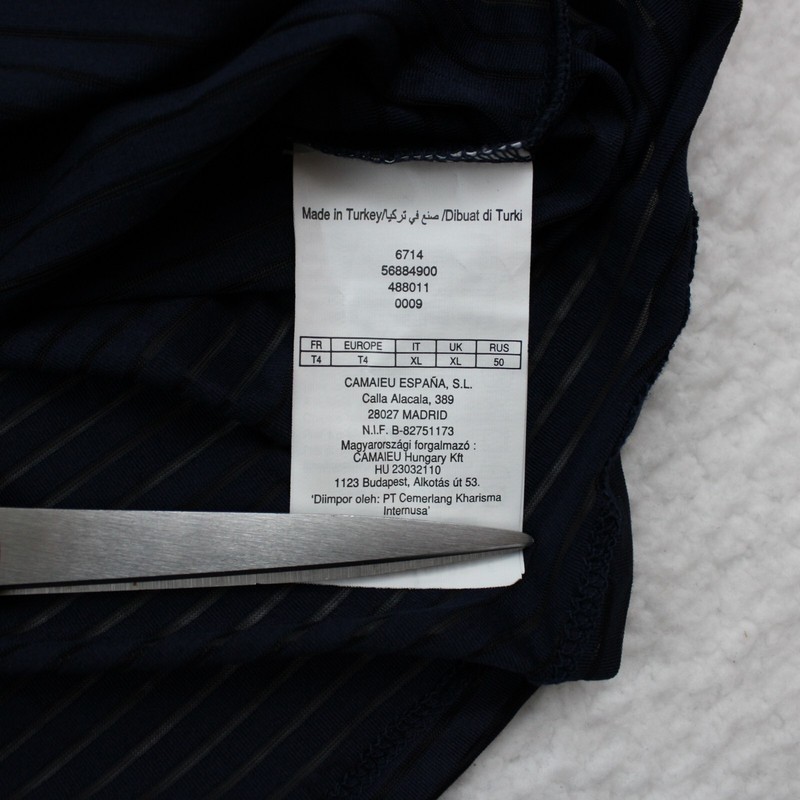NEW Camaieu France Semi-Sheer Top Women's Size 10 Striped Navy Blue & Black gallery