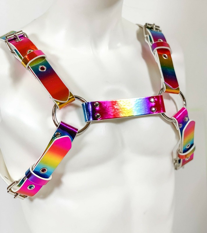Pride Rainbow Bulldog Chest Men’s Harness Thick Vegan Leather USA Made Pride