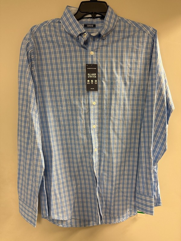 IZOD Men’s Button Down Long Sleeve Dress Shirt Azarine Blue Size 2XLT Big & Tall