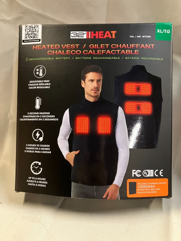 32 Degrees Rechargeable Heated Vest, 1000MAH Battery Pack Included XL