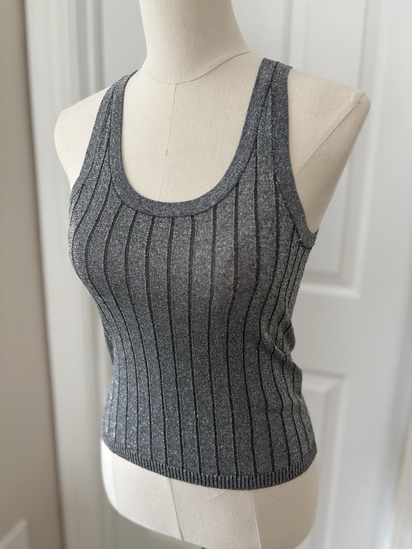 NWOT Zara Metallic Gray Ribbed Sleeveless Scoop Neck Tank Top. Silver Grey. XS gallery