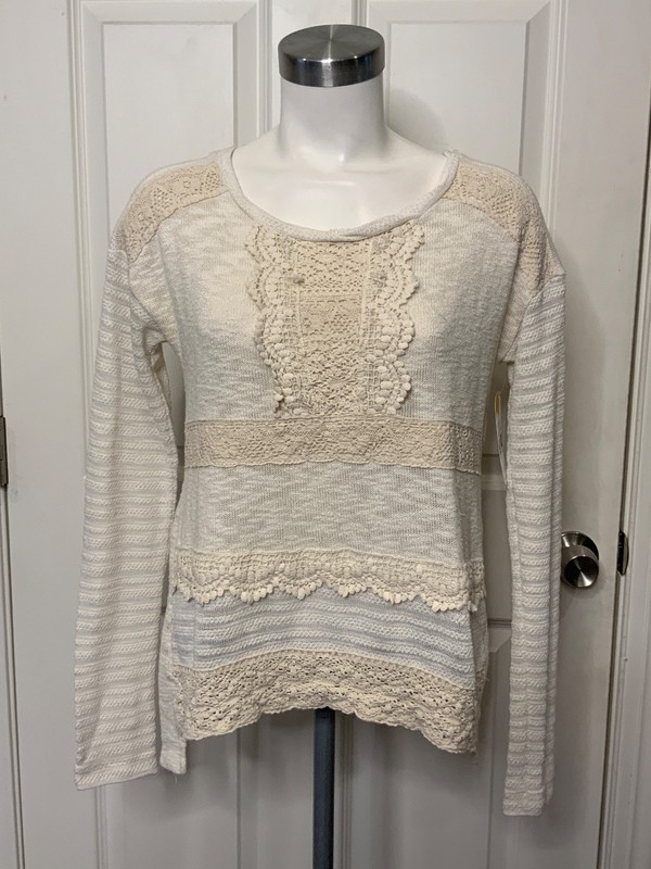 One September White W/ Cream Lace Sweater, Size S