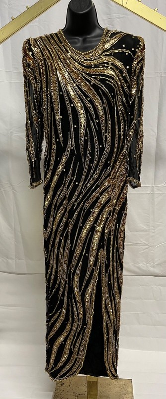 Vintage Black Golden Sequin & Beaded Gown Size 6