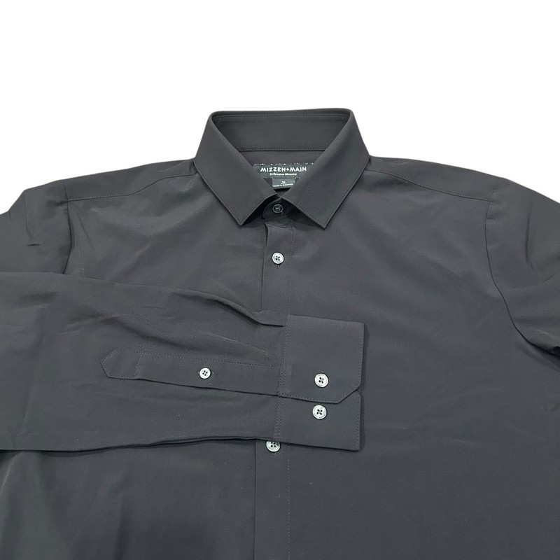MIZZEN+MAIN Leeward Dress Shirt Performance Trim Fit Black Long Sleeve Medium