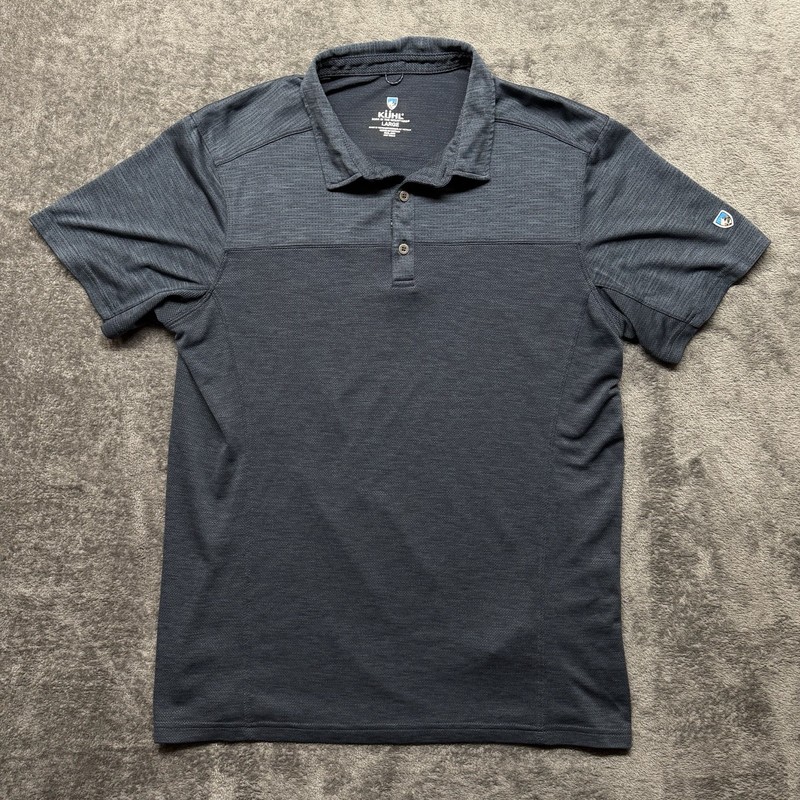 Kuhl Engineered Polo Shirt Mens Large Blue Short Sleeve Casual Mesh Outdoor 7424