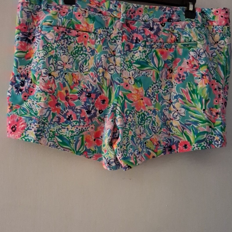 Lilly Pulitzer Women's Floral Chino Shorts 16 Multicolor Flat Front Button gallery