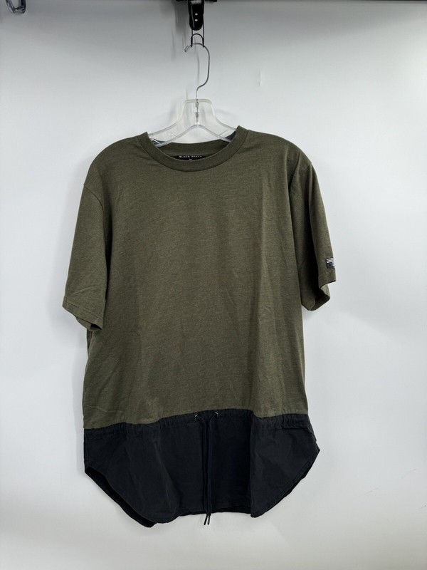 Black Scale Shirt Men’s Large Olive Green Curved Hem Streetwear USA Gym