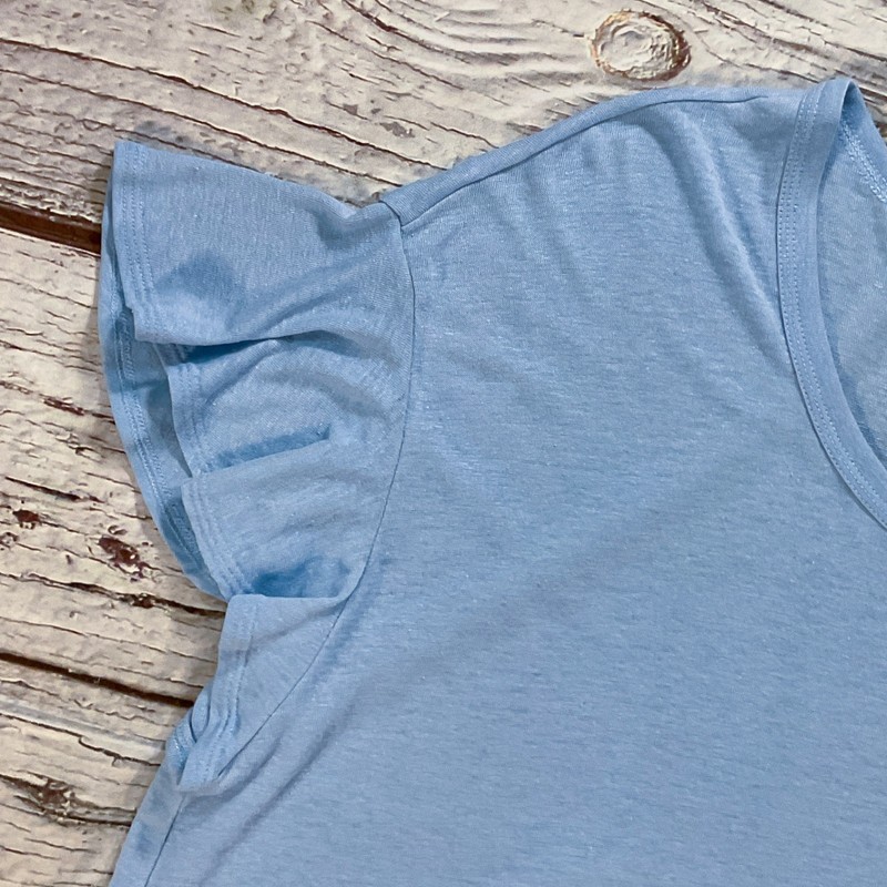 Old Navy Womens Top sz 2X Blue Short Cap Flutter Sleeve Linen Blend Lightweight gallery