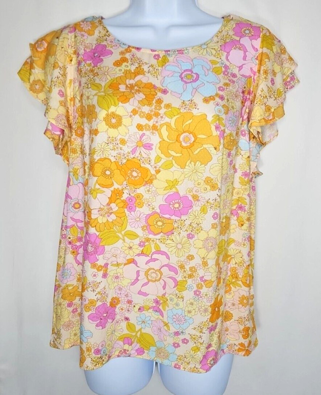Emerson Rose Women’s Multicolor Floral Flutter Sleeve Blouse Size Small NWOT
