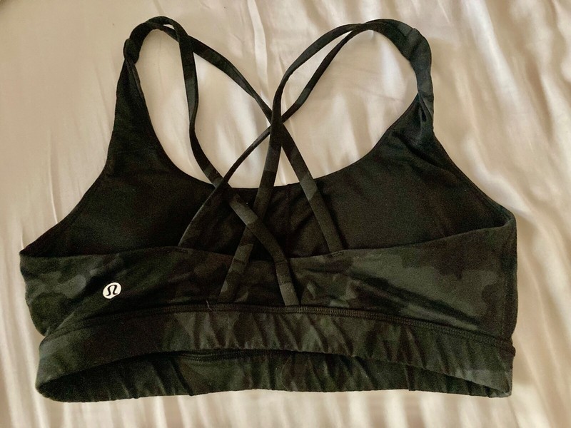 Lululemon Free to Be Sports Bra Size 8 Black Athletic Strappy- Dark Comouflage gallery