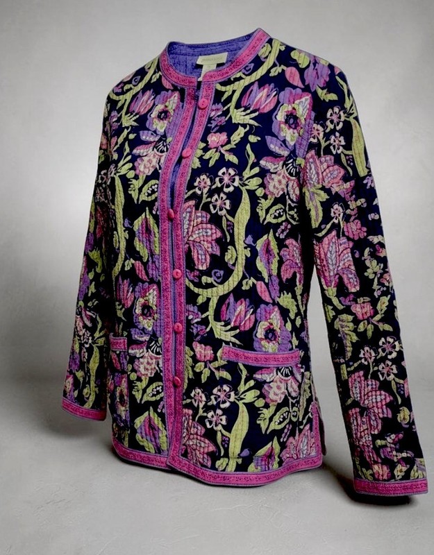 Appleseed’s Reversible Quilted Button Jacket XL 100% Cotton Lightweight Floral